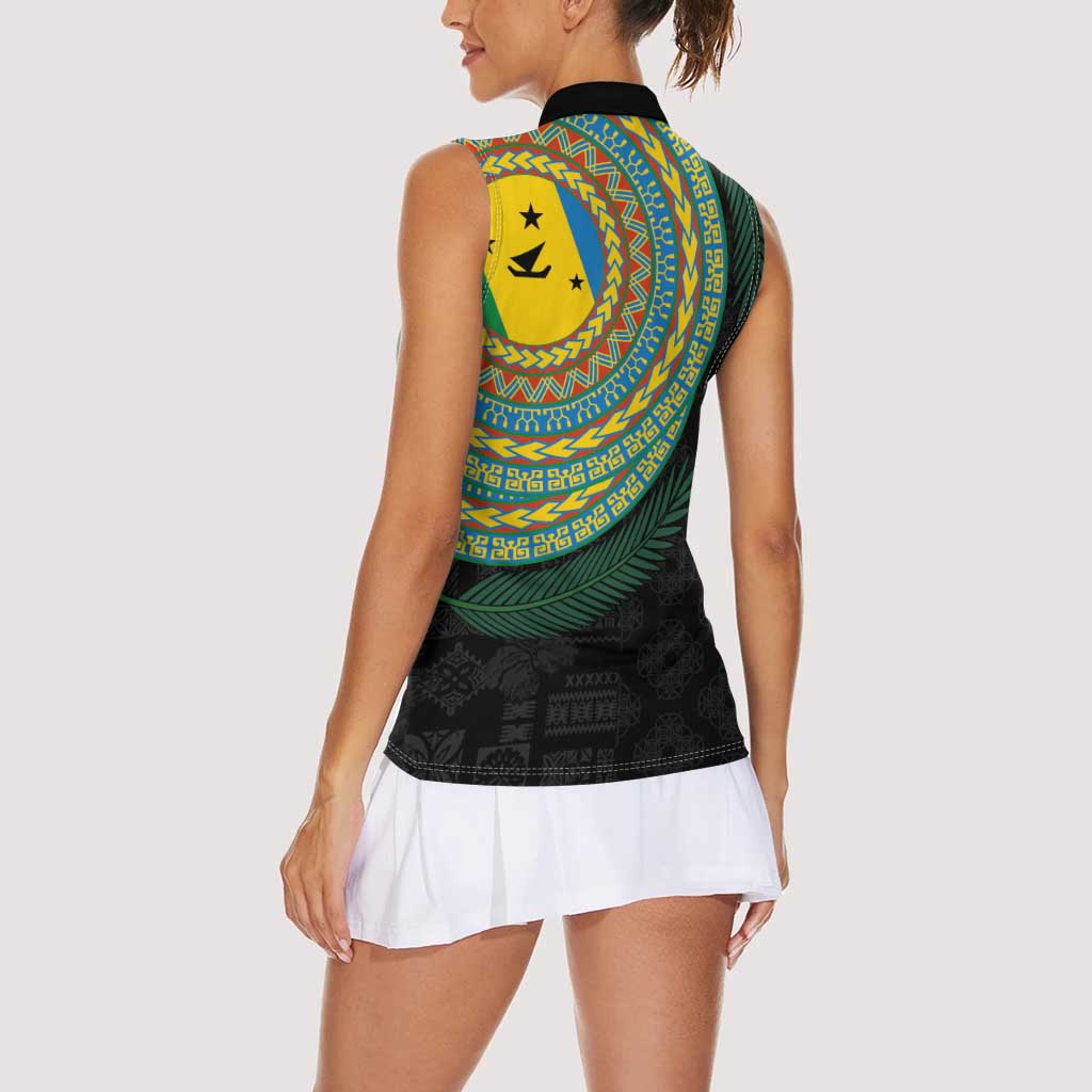 Malampa Tribal Tattoo with Namele Leaves Women Sleeveless Polo Shirt LT03 - Polynesian Pride