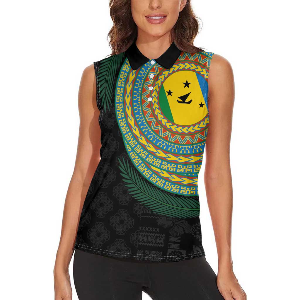 Malampa Tribal Tattoo with Namele Leaves Women Sleeveless Polo Shirt LT03 - Polynesian Pride