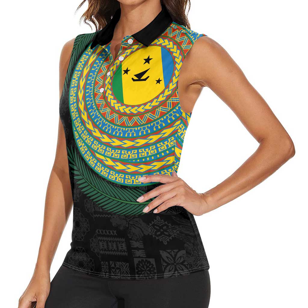Malampa Tribal Tattoo with Namele Leaves Women Sleeveless Polo Shirt LT03 - Polynesian Pride