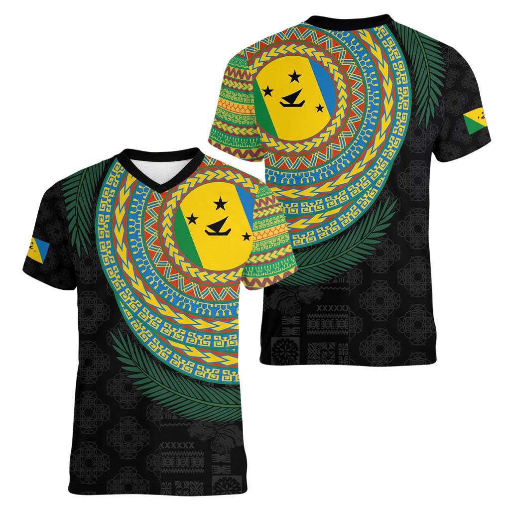 Malampa Tribal Tattoo with Namele Leaves Women V-Neck T-Shirt LT03 - Polynesian Pride