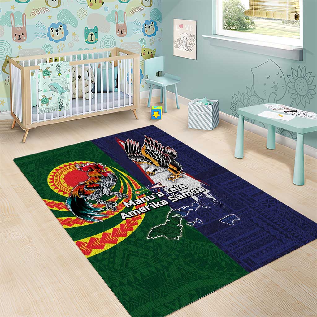 Manuʻa Islands and American Samoa Together Area Rug Rooster and Eagle Mascot National Map and Flag Style