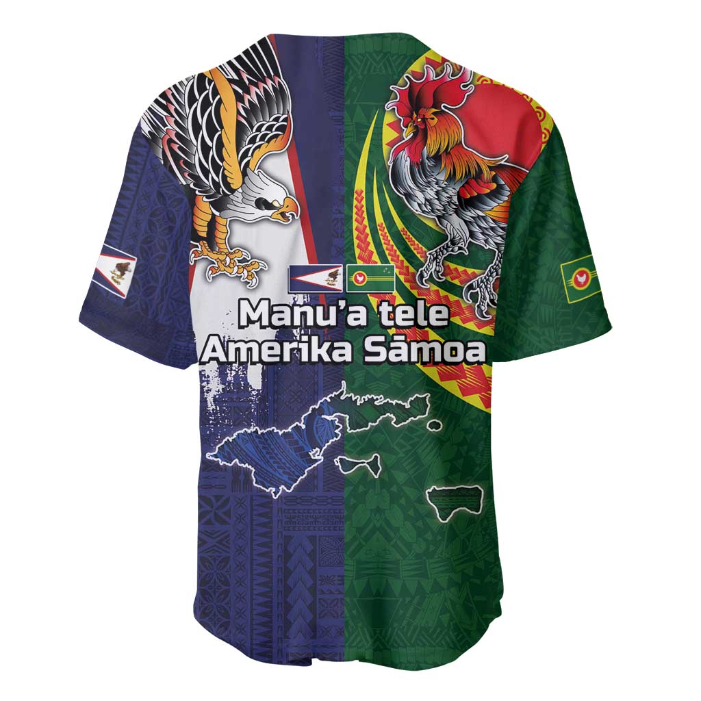 Manuʻa Islands and American Samoa Together Baseball Jersey Rooster and Eagle Mascot National Map and Flag Style