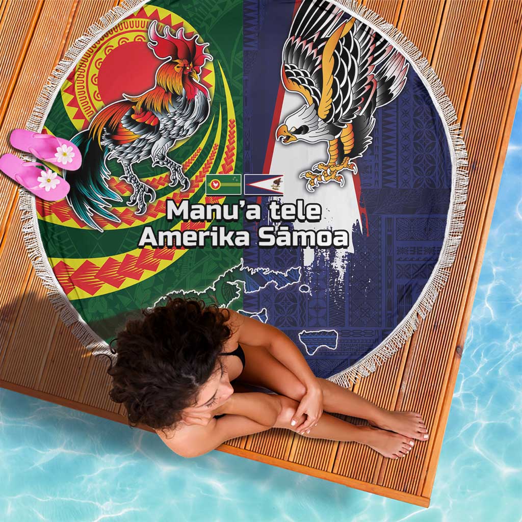 Manuʻa Islands and American Samoa Together Beach Blanket Rooster and Eagle Mascot National Map and Flag Style