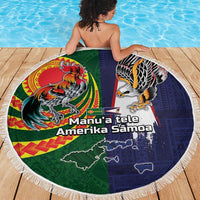 Manuʻa Islands and American Samoa Together Beach Blanket Rooster and Eagle Mascot National Map and Flag Style