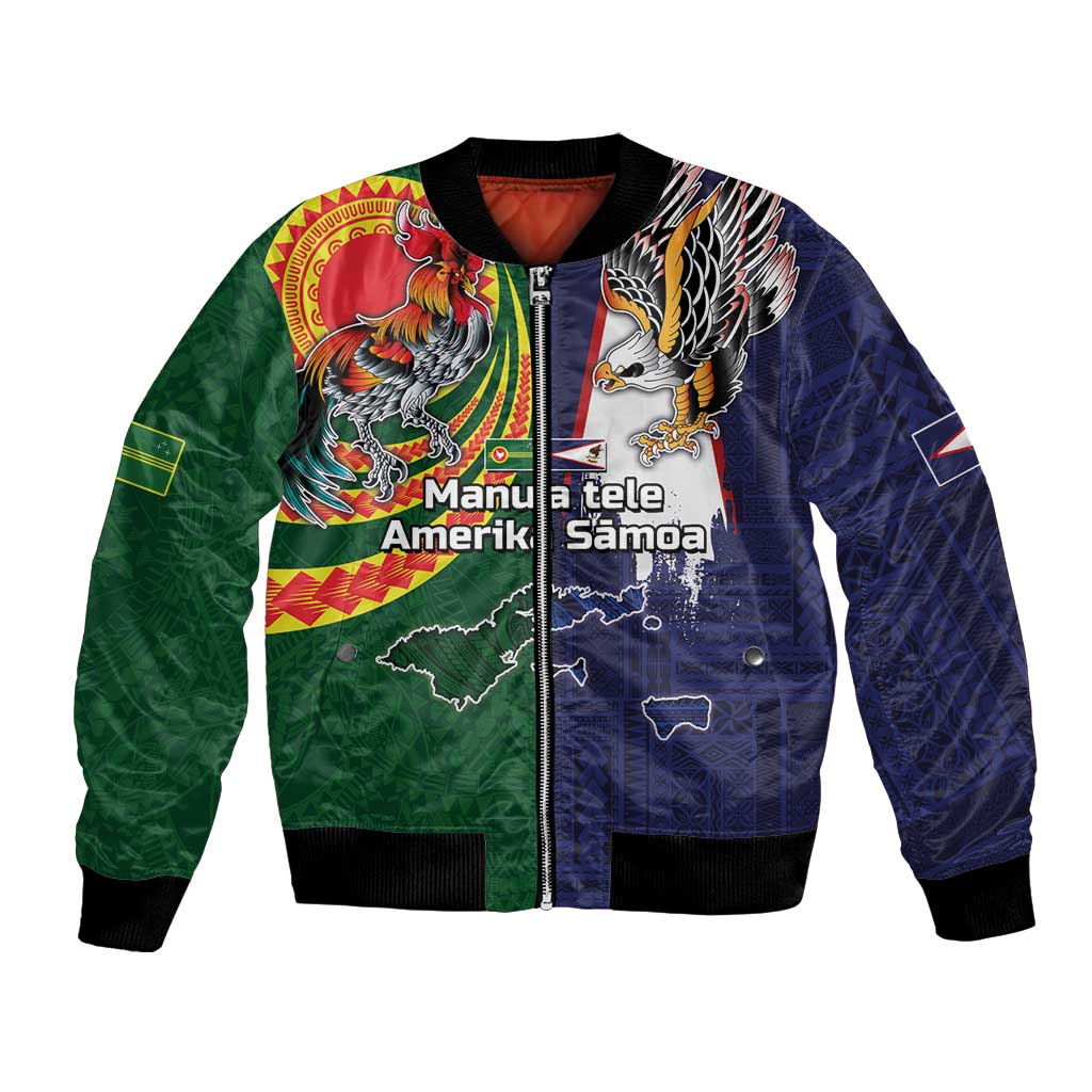 Manuʻa Islands and American Samoa Together Bomber Jacket Rooster and Eagle Mascot National Map and Flag Style