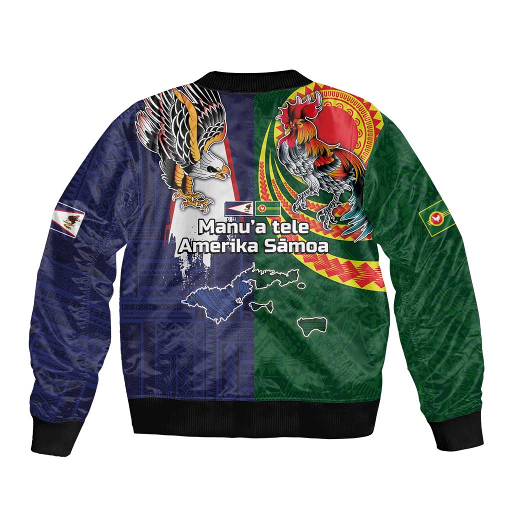 Manuʻa Islands and American Samoa Together Bomber Jacket Rooster and Eagle Mascot National Map and Flag Style