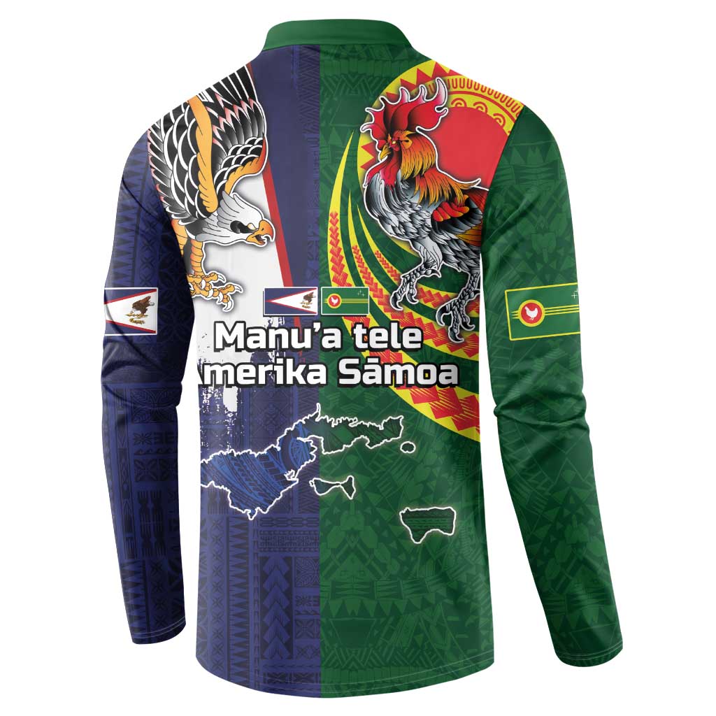 Manuʻa Islands and American Samoa Together Button Sweatshirt Rooster and Eagle Mascot National Map and Flag Style