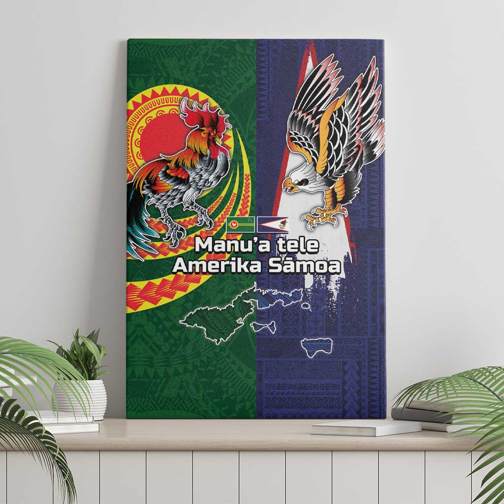 Manuʻa Islands and American Samoa Together Canvas Wall Art Rooster and Eagle Mascot National Map and Flag Style