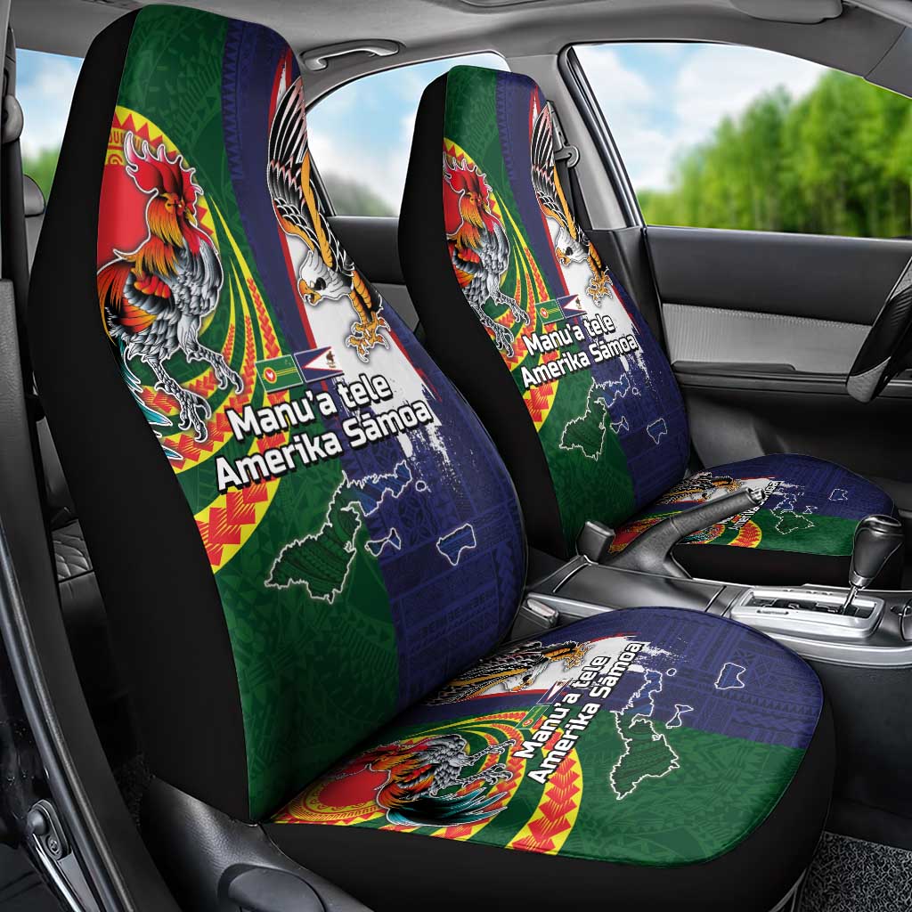Manuʻa Islands and American Samoa Together Car Seat Cover Rooster and Eagle Mascot National Map and Flag Style
