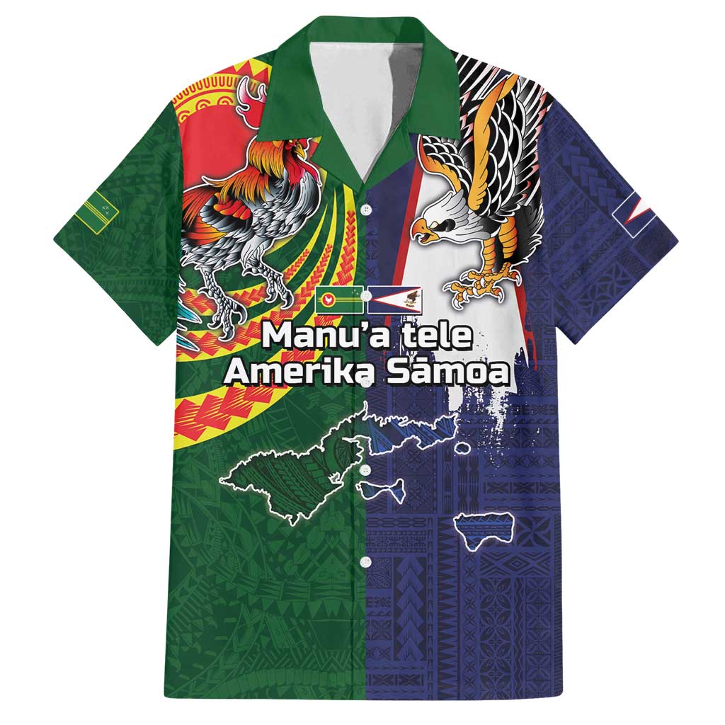 Manuʻa Islands and American Samoa Together Family Matching Long Sleeve Bodycon Dress and Hawaiian Shirt Rooster and Eagle Mascot National Map and Flag Style