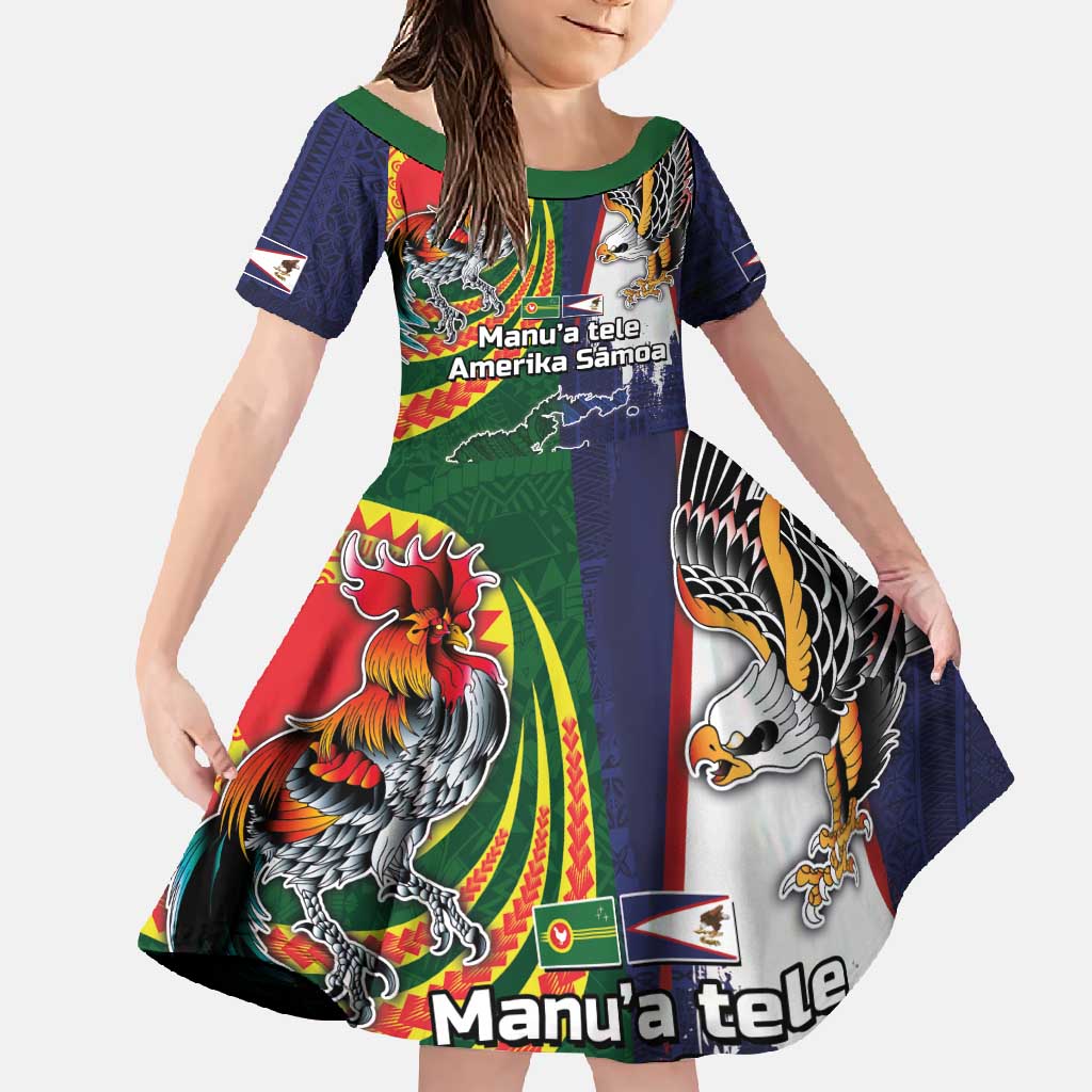 Manuʻa Islands and American Samoa Together Family Matching Off Shoulder Maxi Dress and Hawaiian Shirt Rooster and Eagle Mascot National Map and Flag Style