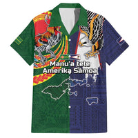 Manuʻa Islands and American Samoa Together Family Matching Off Shoulder Maxi Dress and Hawaiian Shirt Rooster and Eagle Mascot National Map and Flag Style