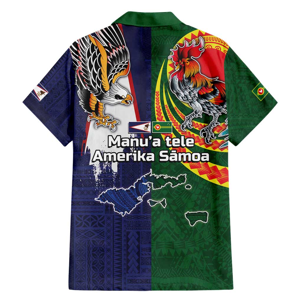 Manuʻa Islands and American Samoa Together Family Matching Off Shoulder Maxi Dress and Hawaiian Shirt Rooster and Eagle Mascot National Map and Flag Style