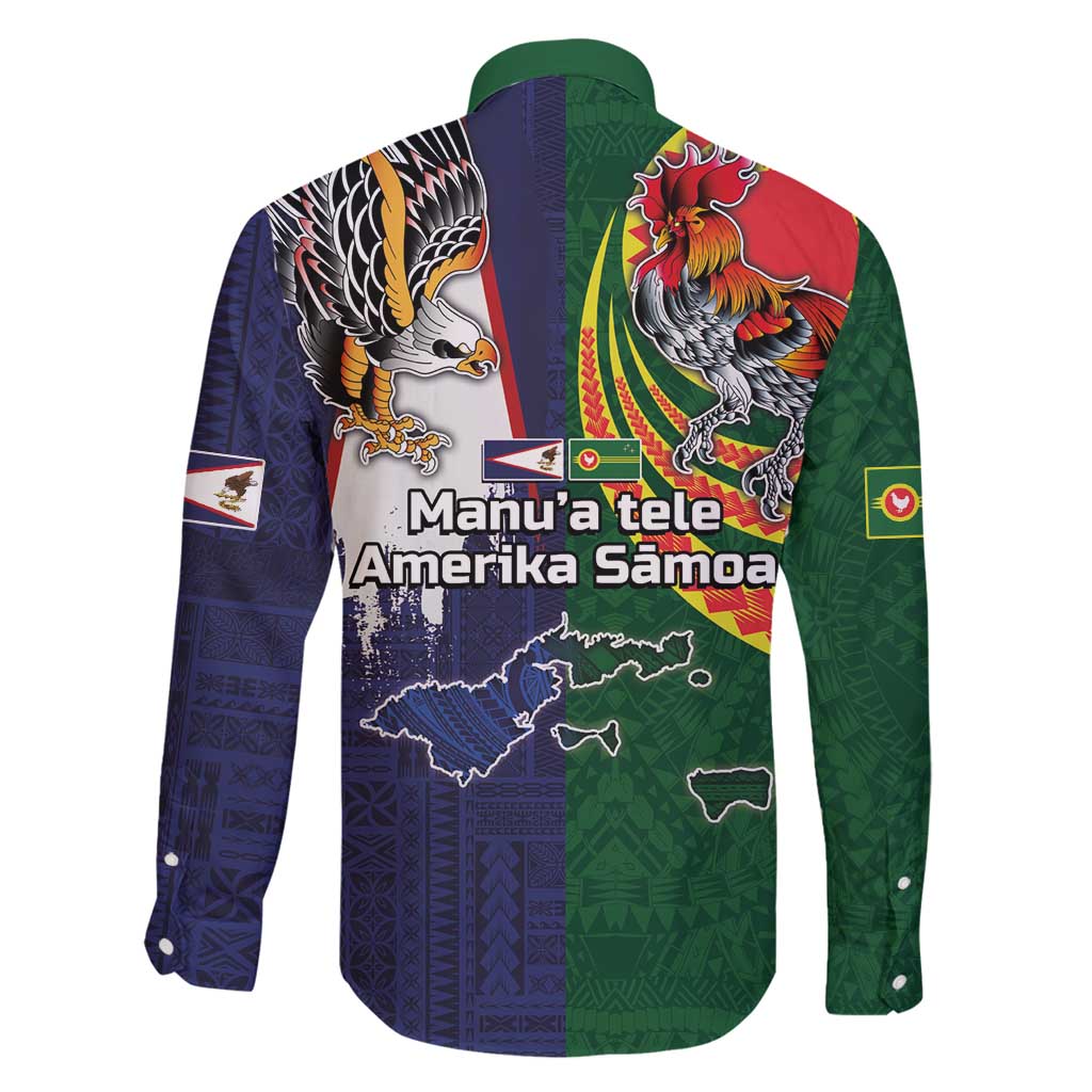 Manuʻa Islands and American Samoa Together Family Matching Off Shoulder Maxi Dress and Hawaiian Shirt Rooster and Eagle Mascot National Map and Flag Style