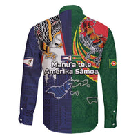 Manuʻa Islands and American Samoa Together Family Matching Off Shoulder Maxi Dress and Hawaiian Shirt Rooster and Eagle Mascot National Map and Flag Style