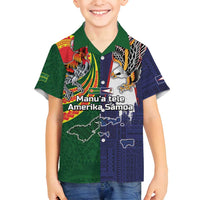 Manuʻa Islands and American Samoa Together Family Matching Off Shoulder Maxi Dress and Hawaiian Shirt Rooster and Eagle Mascot National Map and Flag Style