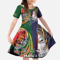 Manuʻa Islands and American Samoa Together Family Matching Short Sleeve Bodycon Dress and Hawaiian Shirt Rooster and Eagle Mascot National Map and Flag Style