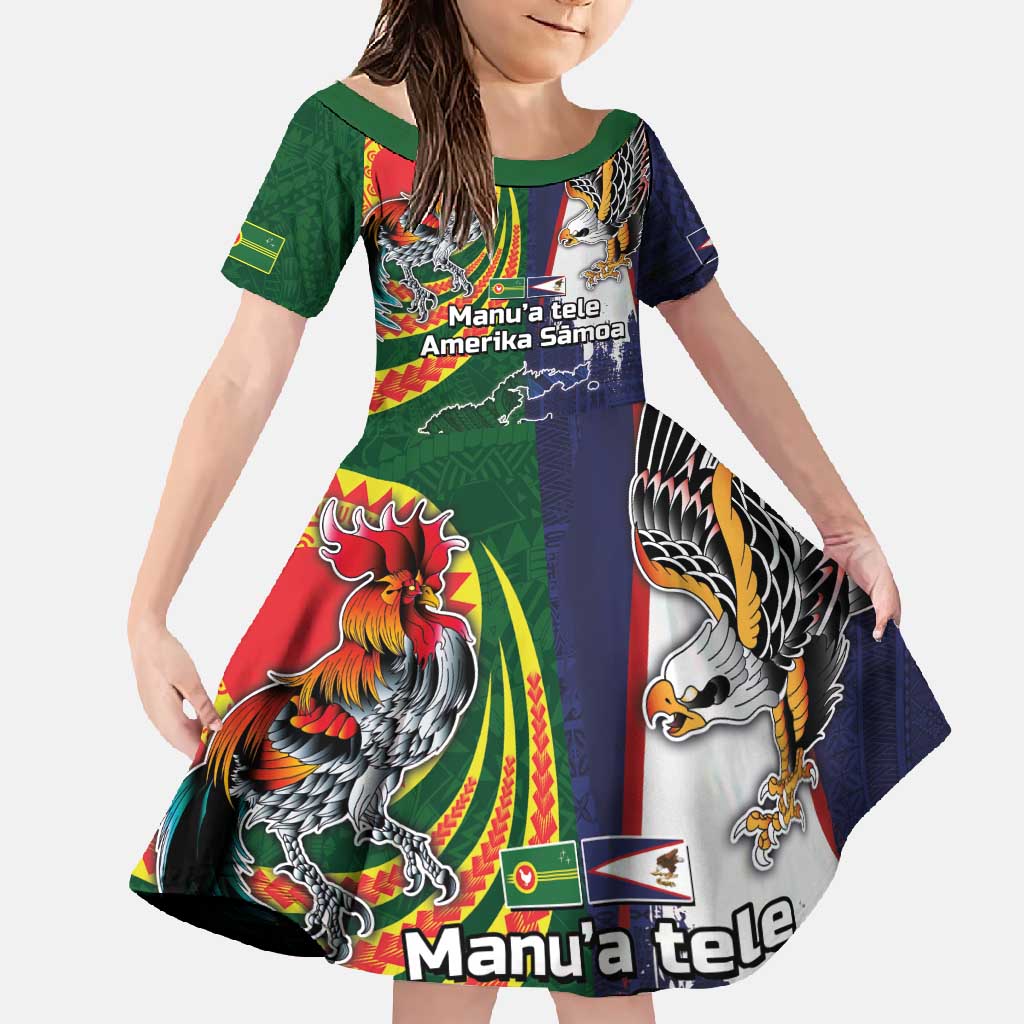 Manuʻa Islands and American Samoa Together Family Matching Tank Maxi Dress and Hawaiian Shirt Rooster and Eagle Mascot National Map and Flag Style