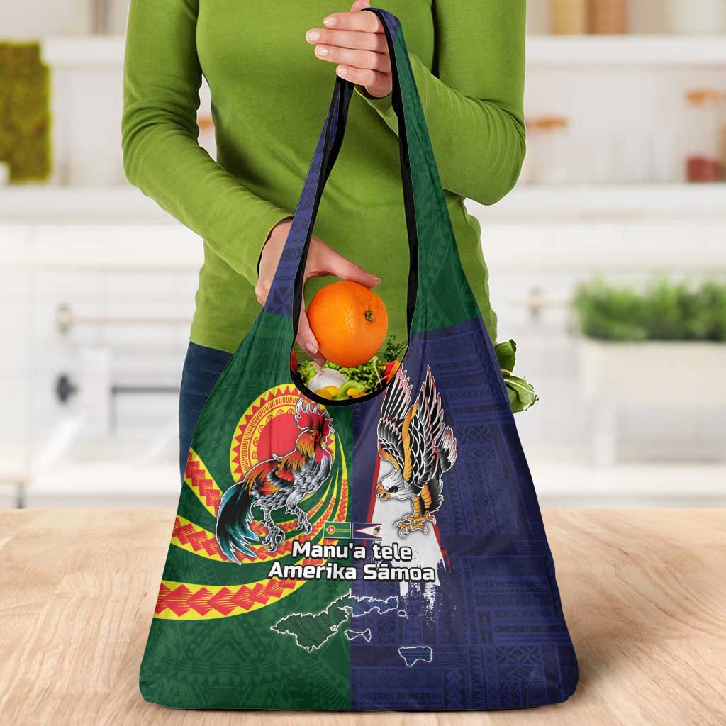 Manuʻa Islands and American Samoa Together Grocery Bag Rooster and Eagle Mascot National Map and Flag Style