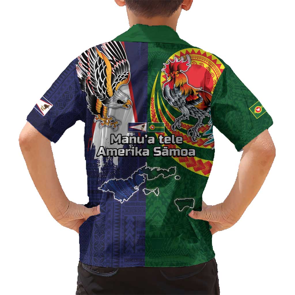 Manuʻa Islands and American Samoa Together Kid Hawaiian Shirt Rooster and Eagle Mascot National Map and Flag Style