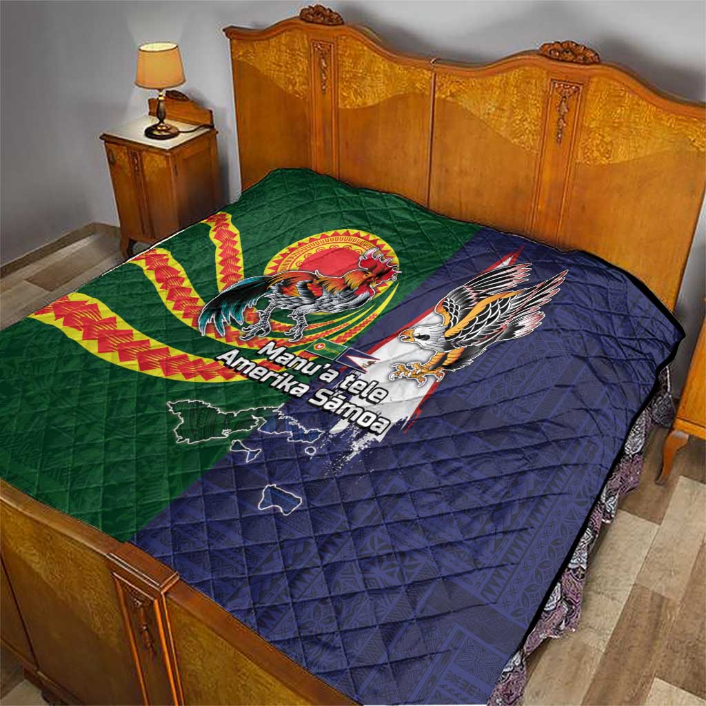 Manuʻa Islands and American Samoa Together Quilt Rooster and Eagle Mascot National Map and Flag Style