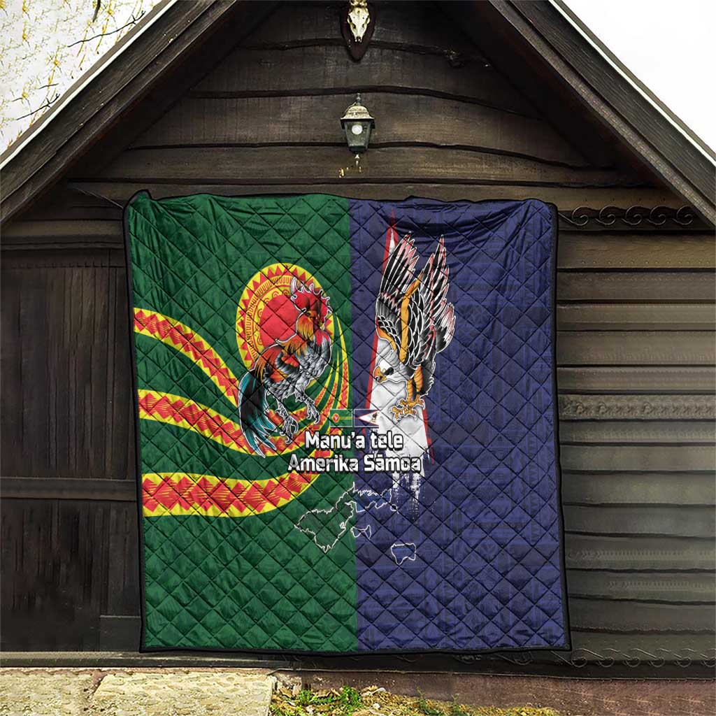 Manuʻa Islands and American Samoa Together Quilt Rooster and Eagle Mascot National Map and Flag Style