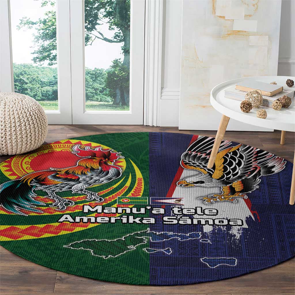 Manuʻa Islands and American Samoa Together Round Carpet Rooster and Eagle Mascot National Map and Flag Style