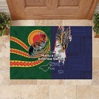 Manuʻa Islands and American Samoa Together Rubber Doormat Rooster and Eagle Mascot National Map and Flag Style