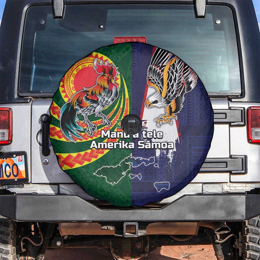 Manuʻa Islands and American Samoa Together Spare Tire Cover Rooster and Eagle Mascot National Map and Flag Style