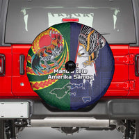 Manuʻa Islands and American Samoa Together Spare Tire Cover Rooster and Eagle Mascot National Map and Flag Style