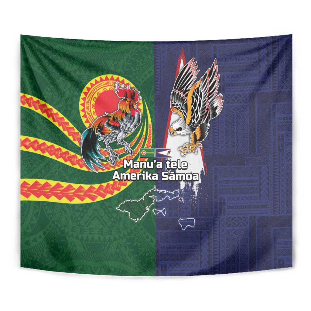 Manuʻa Islands and American Samoa Together Tapestry Rooster and Eagle Mascot National Map and Flag Style