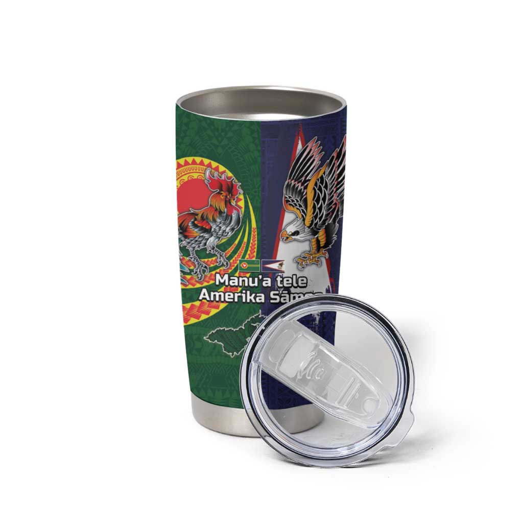 Manuʻa Islands and American Samoa Together Tumbler Cup Rooster and Eagle Mascot National Map and Flag Style