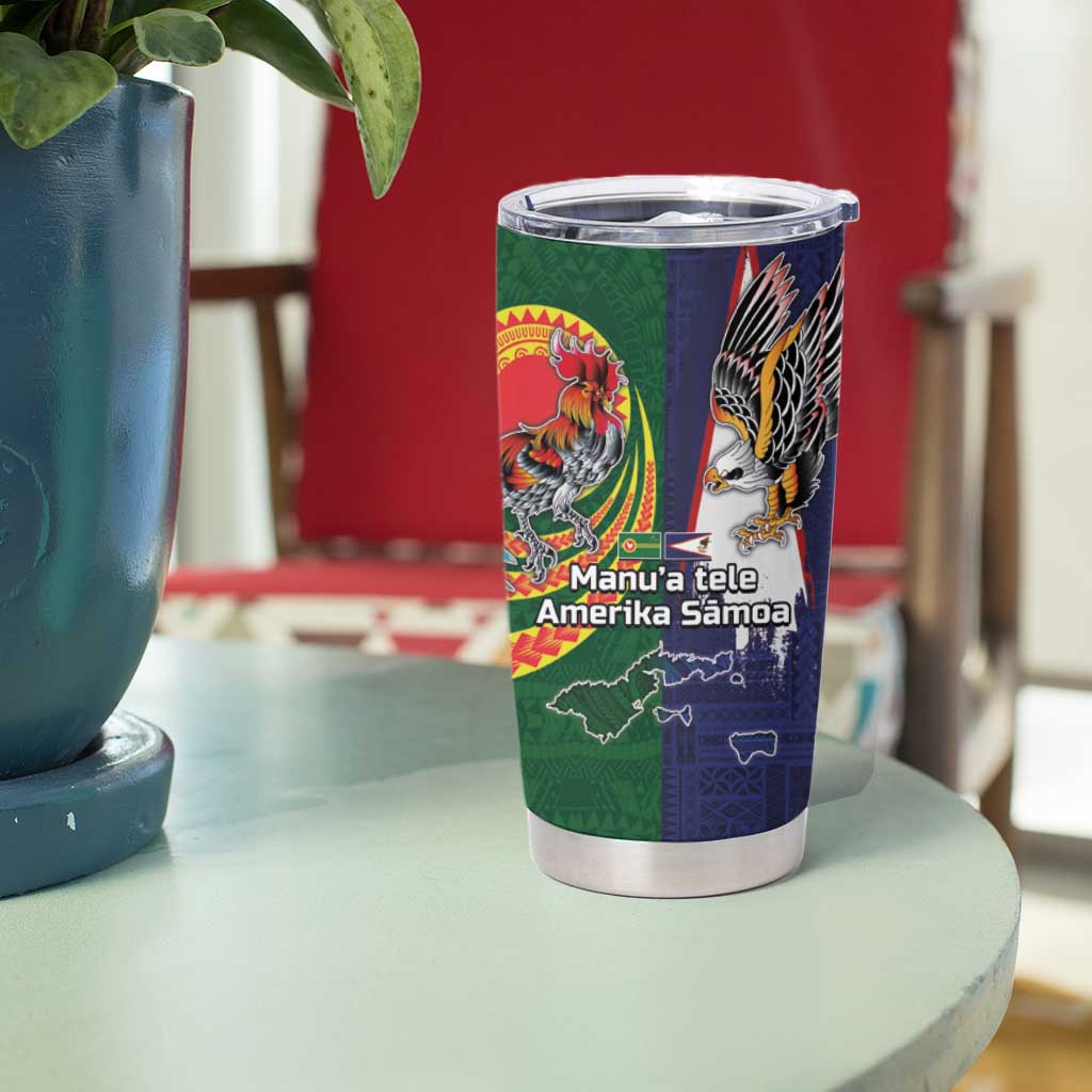 Manuʻa Islands and American Samoa Together Tumbler Cup Rooster and Eagle Mascot National Map and Flag Style