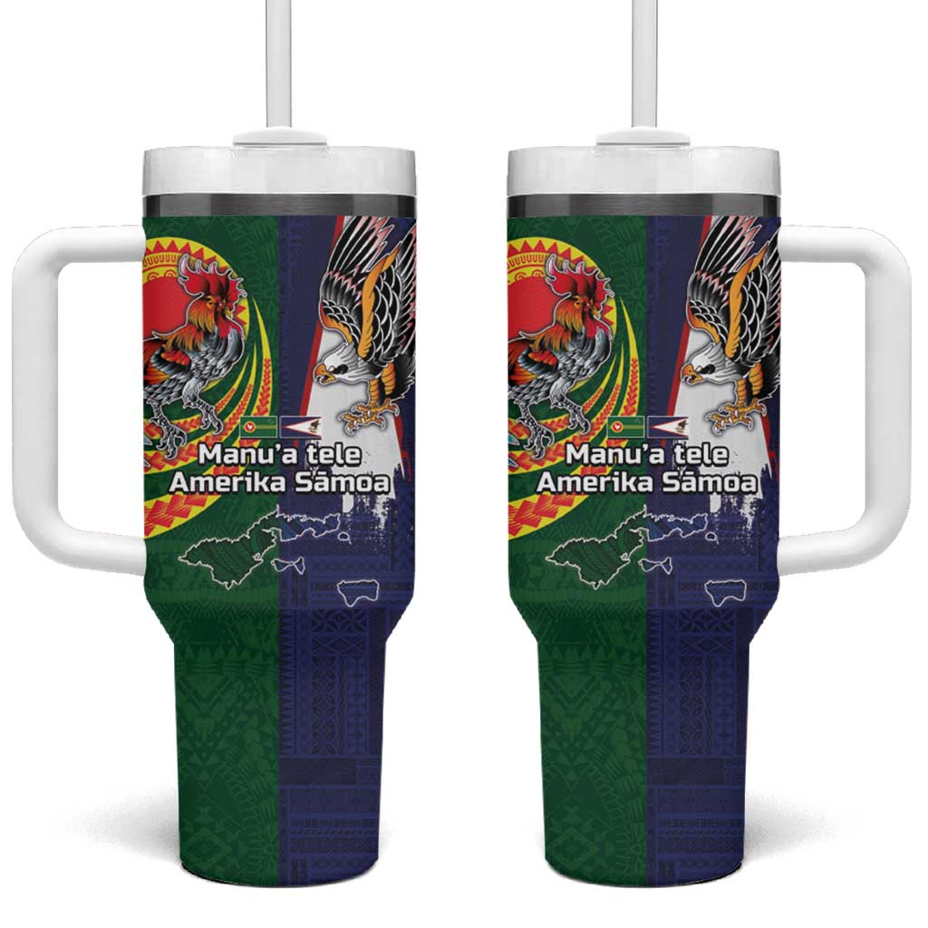 Manuʻa Islands and American Samoa Together Tumbler With Handle Rooster and Eagle Mascot National Map and Flag Style