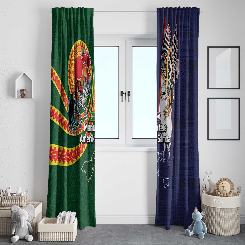 Manuʻa Islands and American Samoa Together Window Curtain Rooster and Eagle Mascot National Map and Flag Style