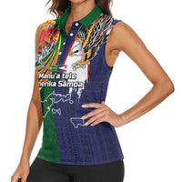 Manuʻa Islands and American Samoa Together Women Sleeveless Polo Shirt Rooster and Eagle Mascot National Map and Flag Style