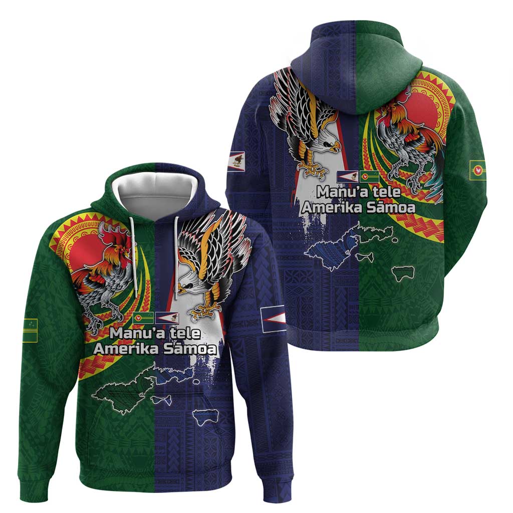 Manuʻa Islands and American Samoa Together Zip Hoodie Rooster and Eagle Mascot National Map and Flag Style