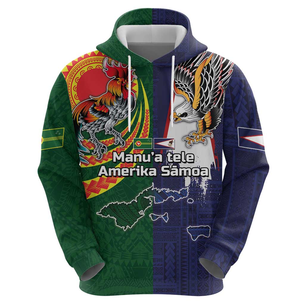Manuʻa Islands and American Samoa Together Zip Hoodie Rooster and Eagle Mascot National Map and Flag Style