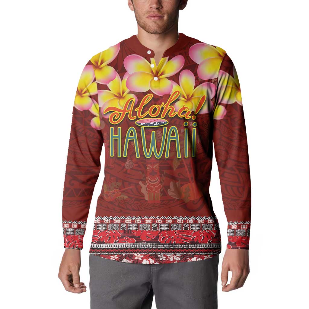 Aloha Plumeria Flowers Button Sweatshirt With Hawaiian Style Tapa Tribal