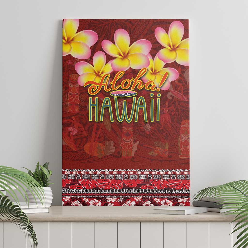 Aloha Plumeria Flowers Canvas Wall Art With Hawaiian Style Tapa Tribal