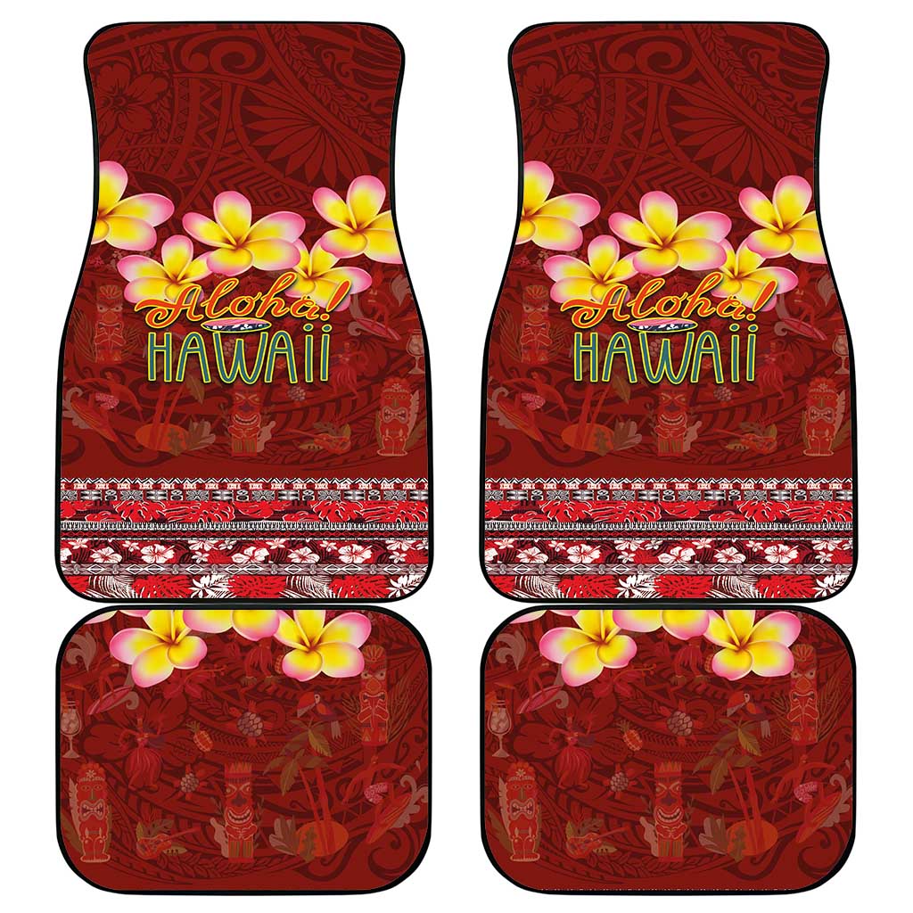 Aloha Plumeria Flowers Car Mats With Hawaiian Style Tapa Tribal