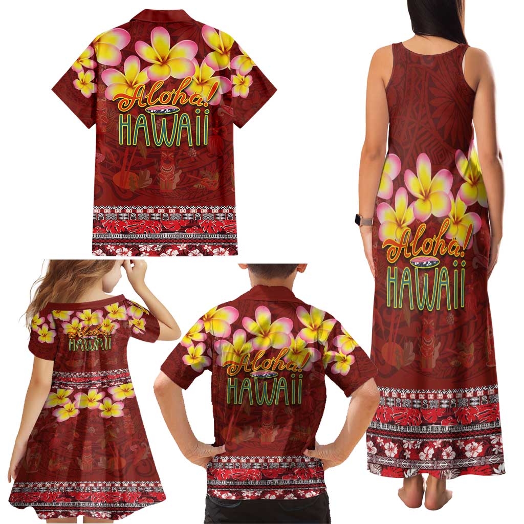 Aloha Plumeria Flowers Family Matching Tank Maxi Dress and Hawaiian Shirt With Hawaiian Style Tapa Tribal