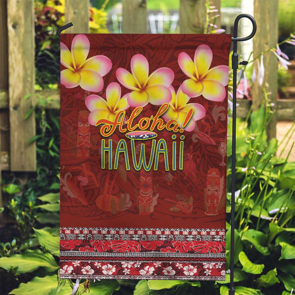 Aloha Plumeria Flowers Garden Flag With Hawaiian Style Tapa Tribal LT03 Garden Flag Red - Polynesian Pride