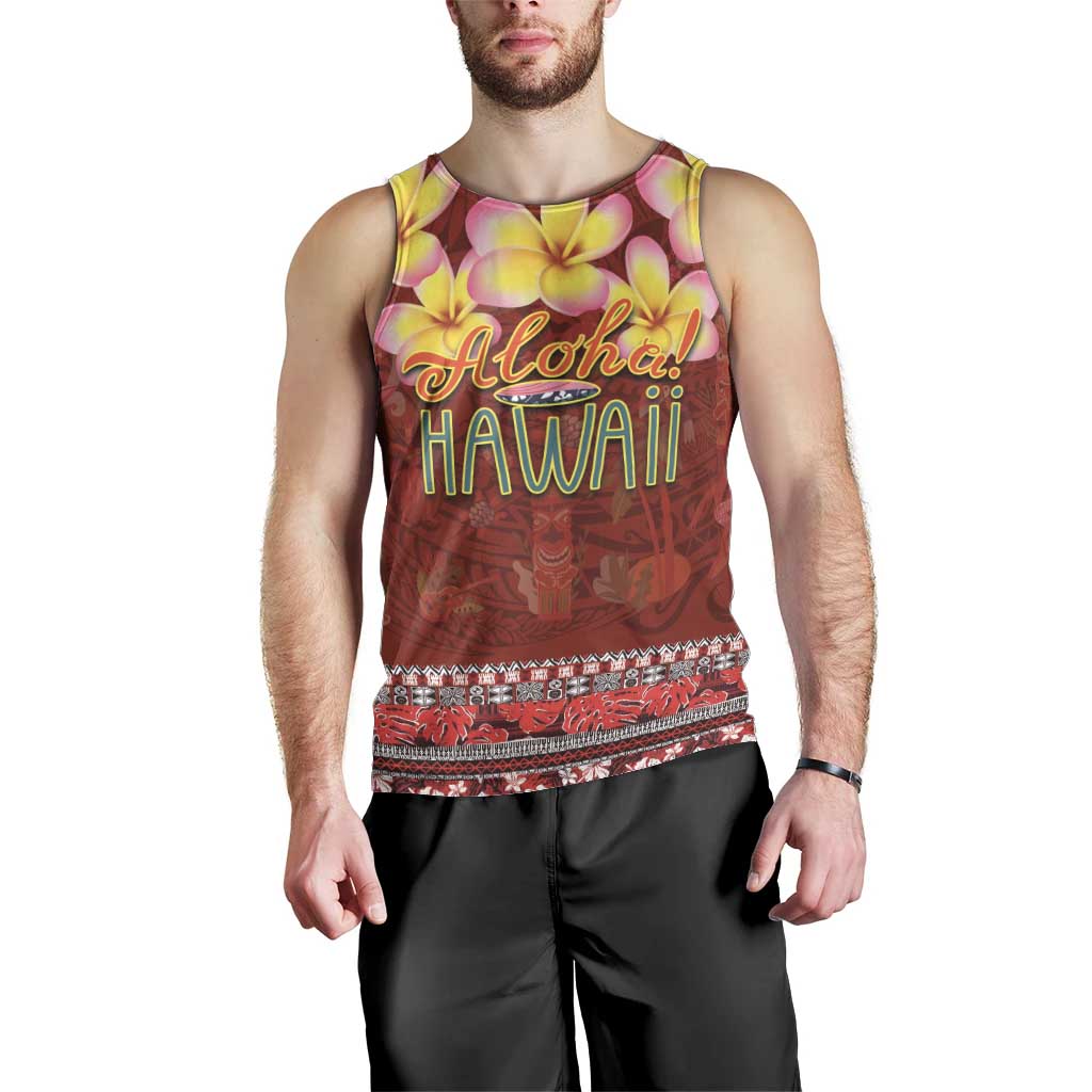 Aloha Plumeria Flowers Men Tank Top With Hawaiian Style Tapa Tribal