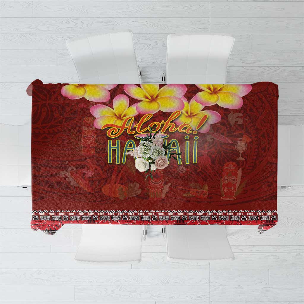 Aloha Plumeria Flowers Tablecloth With Hawaiian Style Tapa Tribal LT03 Red - Polynesian Pride