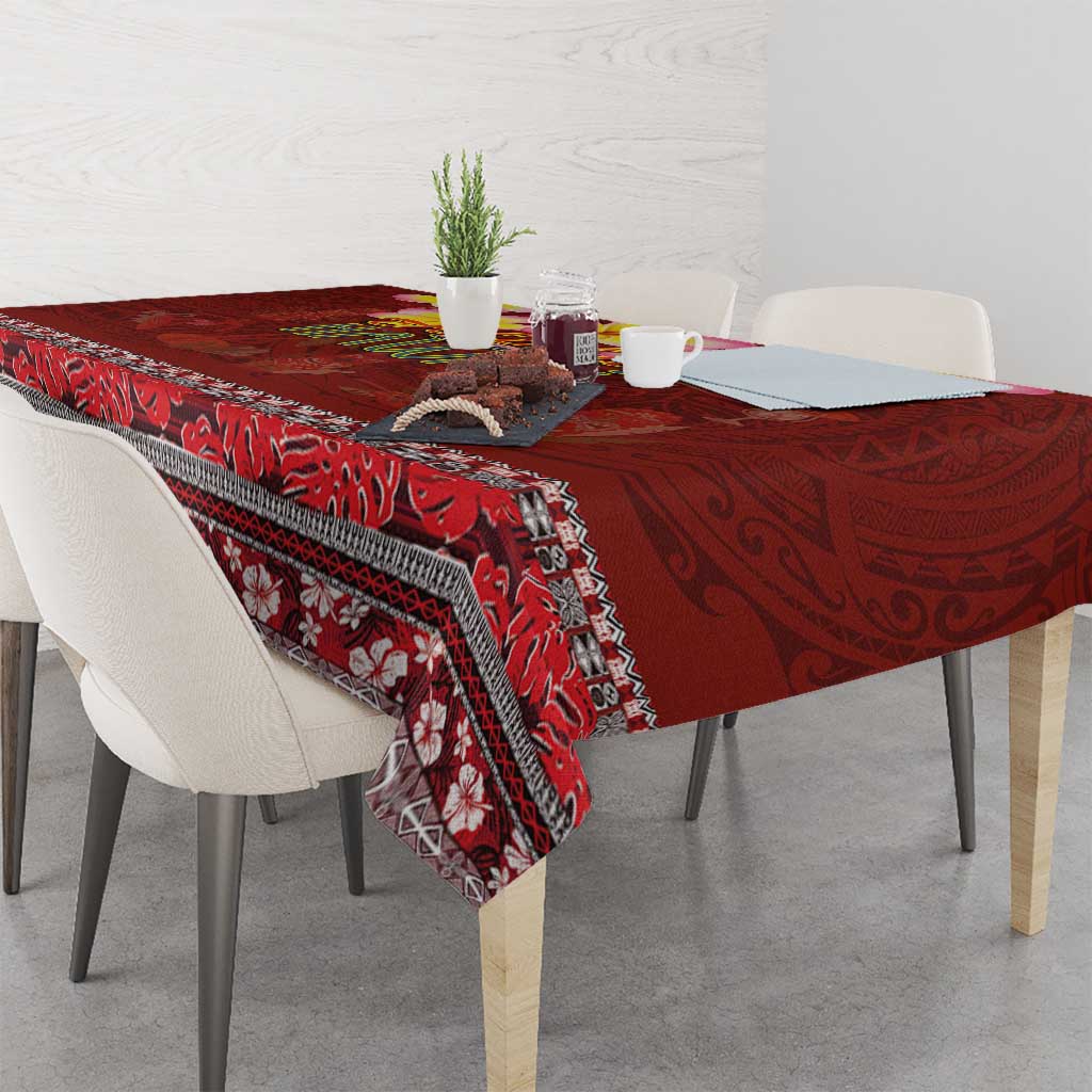Aloha Plumeria Flowers Tablecloth With Hawaiian Style Tapa Tribal LT03 - Polynesian Pride