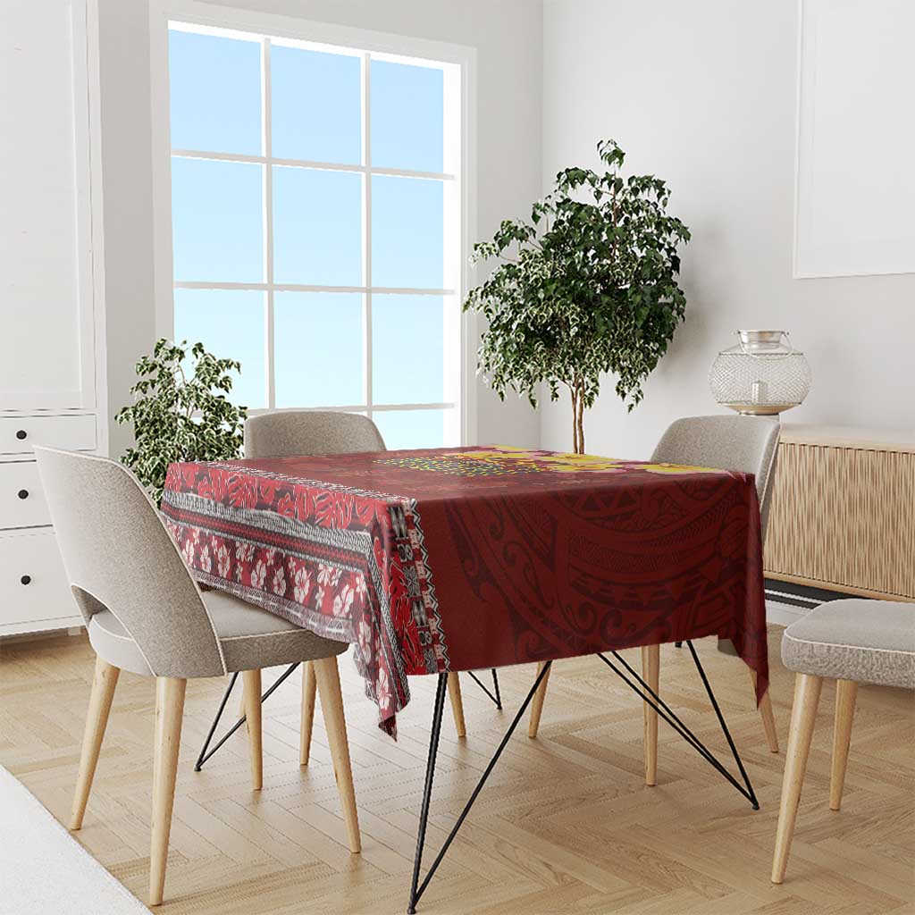 Aloha Plumeria Flowers Tablecloth With Hawaiian Style Tapa Tribal LT03 - Polynesian Pride