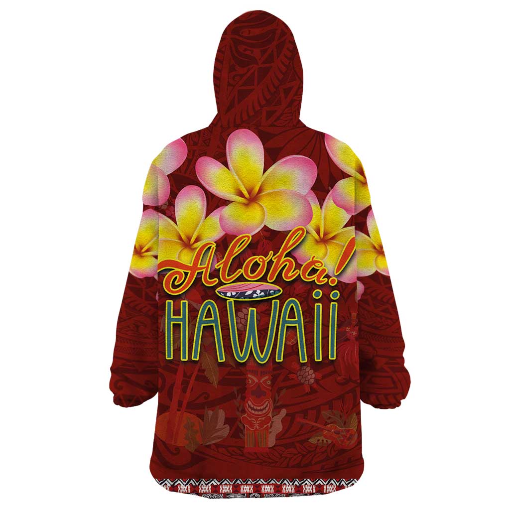 Aloha Plumeria Flowers Wearable Blanket Hoodie With Hawaiian Style Tapa Tribal