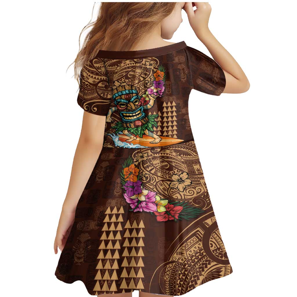 Hawaiian Tiki Mask Surfing Kakau Pattern Family Matching Mermaid Dress and Hawaiian Shirt