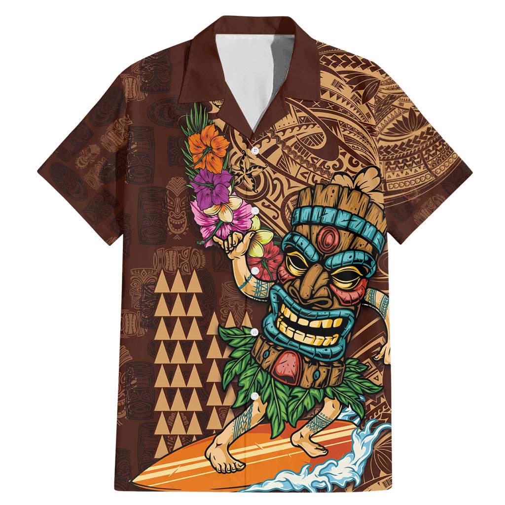 Hawaiian Tiki Mask Surfing Kakau Pattern Family Matching Mermaid Dress and Hawaiian Shirt